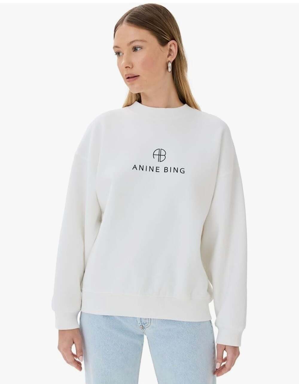 Anine Bing Jaci Monogram Graphic Sweatshirt in White streetwear casual EUC